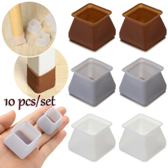 10pcs New Silicone Chair Leg Caps Square Table Cover Feet Pads Floor Protectors White Grey Brown Color Furniture Legs
