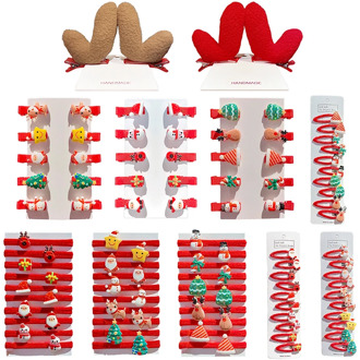 10pcs Nice Christmas Hair Accessories 3D Santa Elk Christmas Tree Rubber Band Duckbill Clip Cute Baby Girls Christmas Headwear