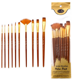 10Pcs Paint Brushes Set Nylon Hair Painting Brush Short Rod Oil Acrylic Brush Watercolor Pen Professional Art Supplies