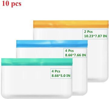 10Pcs Peva Silicone Voedsel Opbergtas Herbruikbare Vriezer Tas Lekvrij Top Zip Lock Tassen Keuken Organizer Vers Houden tas 10 stk A