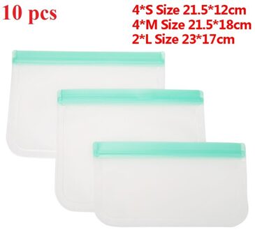 10Pcs Peva Silicone Voedsel Opbergtas Herbruikbare Vriezer Tas Lekvrij Top Zip Lock Tassen Keuken Organizer Vers Houden tas 10 stk C