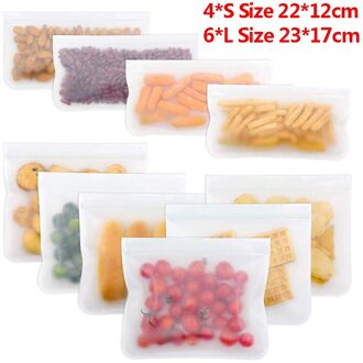 10Pcs Peva Silicone Voedsel Opbergtas Herbruikbare Vriezer Tas Lekvrij Top Zip Lock Tassen Keuken Organizer Vers Houden tas 10stk