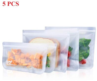 10Pcs Peva Silicone Voedsel Opbergtas Herbruikbare Vriezer Tas Lekvrij Top Zip Lock Tassen Keuken Organizer Vers Houden tas 5 stk