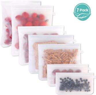 10Pcs Peva Silicone Voedsel Opbergtas Herbruikbare Vriezer Tas Lekvrij Top Zip Lock Tassen Keuken Organizer Vers Houden tas 7 stk