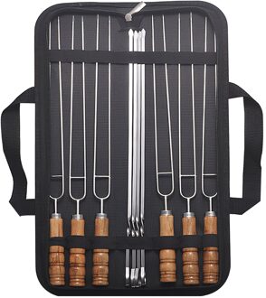 10Pcs Platte Pin Roosteren Naald Voedsel Camping Picknick Groente Naald Bbq Barbecue Rvs Grillen Kebab Platte Spiesjes Rood