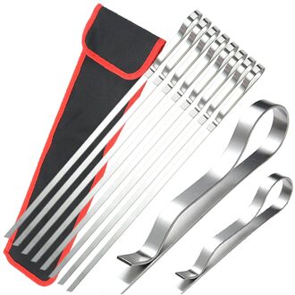 10Pcs Platte Pin Roosteren Naald Voedsel Camping Picknick Groente Naald Bbq Barbecue Rvs Grillen Kebab Platte Spiesjes wit