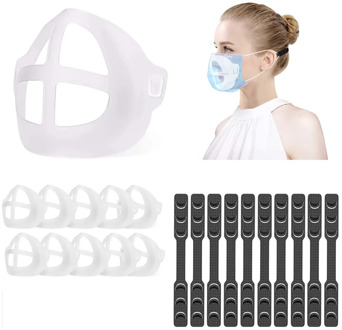 10PCS+10PCS Washable 3D Face Mask Inner Support Frame,Adjustable Ear Strap Accessories Fixed Extended Comfortable DIY