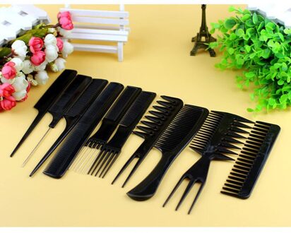 10Pcs Professionele Kammen Kits Kapsalon Kapper Kam Borstels Anti-Statische Haarborstel Hair Care Styling Gereedschap Set