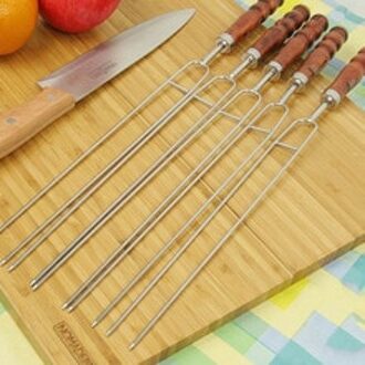 10pcs Rij U BBQ roast barbecue Hoge roestvrijstalen naald en houten handvat Spiesjes voor Camping en Keuken Eetkamer gereedschap