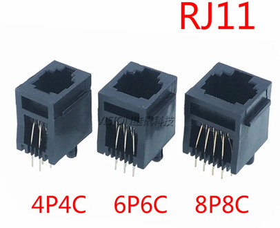 10pcs RJ11 Telephone Jack Connector 4P4C 6P6C 8P8C Vertical Crystal Head Female Socket Black