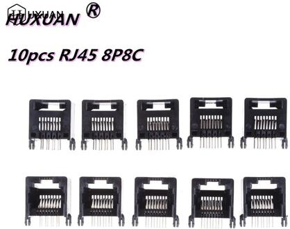 10Pcs RJ45 8P8C Zwarte Computer Internet Netwerk Pcb Jack Socket