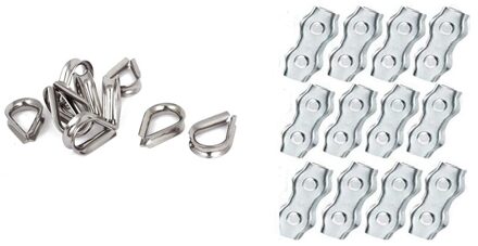 10Pcs Rvs 6Mm Wire Rope Cable Vingerhoeden Silver Tone & 15 Pcs Roestvrij Staaldraad Clip kabel Klem