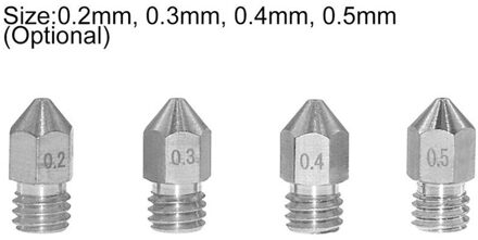 10Pcs Rvs MK8 Nozzle Extruder Printkop 0.2/0.3/0.4/0.5Mm Voor 1.75Mm filamnet 3D Printer Onderdelen 0.2mm