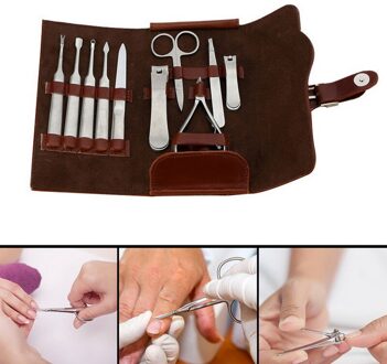 10Pcs Rvs Nail Clippers Cutter Trimmer Oor Pick Grooming Kit Manicure Set Pedicure Nail Gereedschap Sets Met pu Zak