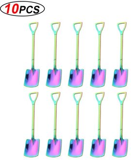 10Pcs Rvs Schop Koffie Lepel Set Tea-Lepel Schop Dessert Lepel Kerstcadeau Servies Ijs gereedschap colorfu plein lepel