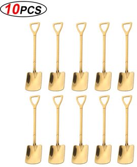 10Pcs Rvs Schop Koffie Lepel Set Tea-Lepel Schop Dessert Lepel Kerstcadeau Servies Ijs gereedschap goud plein lepel
