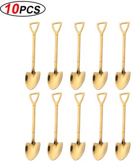 10Pcs Rvs Schop Koffie Lepel Set Tea-Lepel Schop Dessert Lepel Kerstcadeau Servies Ijs gereedschap goud ronde lepel