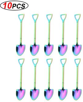 10Pcs Rvs Schop Koffie Lepel Set Tea-Lepel Schop Dessert Lepel Kerstcadeau Servies Ijs gereedschap kleurrijk ronde lepel