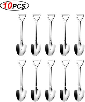 10Pcs Rvs Schop Koffie Lepel Set Tea-Lepel Schop Dessert Lepel Kerstcadeau Servies Ijs gereedschap zilver ronde lepel