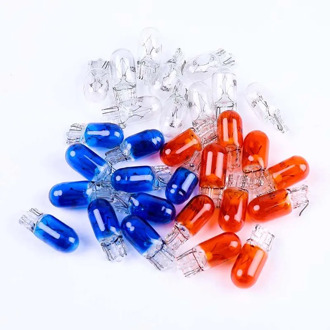10Pcs/Set Car 12V 5W Original T10 Halogen Bulbs Blue/Red/White Glass Light Lamp Bulb Replacement Accessories Галогенная лампа