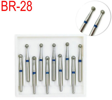 10pcs/set Dental Diamond Burs Drill Ball Round Type Burs Dia-burs Medium FG 1.6M for High Speed Handpiece BR-28