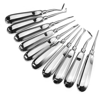 10Pcs Stainless Steel Dental Luxating Lift Elevator Teeth Clareador Curved Root Hexagon Handle Dentist Surgical Instrument Tool