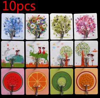10Pcs Sterke Onzichtbare Cartoon Haak Muur Keuken Zelfklevende Haak Nail-Gratis Zuignap Haak Badkamer Multi-purpose Haken 10stk kleur cartoon