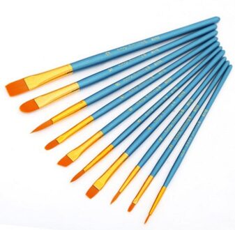 10Pcs Student Aquarel Gouache Pen Nylon Haar Houten Handvat Kwast Set Tekening Art Supplies