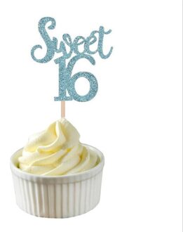 10Pcs Sweet 16 Jaar Oude Taart Topper Verjaardag Decoraties Kids Voor Lief Meisje Taart Decoraties Gereedschappen Bruiloft Gunst blauw