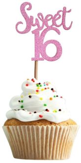 10Pcs Sweet 16 Jaar Oude Taart Topper Verjaardag Decoraties Kids Voor Lief Meisje Taart Decoraties Gereedschappen Bruiloft Gunst roze