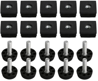 10Pcs Thread Black Plastic Furniture Leg Plug Blanking End Caps Insert Plugs with Adjust Thread Feet for Square Pipe M8