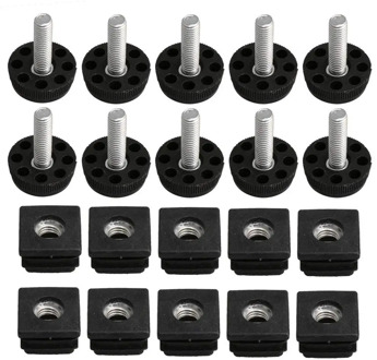 10PCS Thread Black Plastic Furniture Legs Plugs Blanking End Caps Insert Plugs with Adjust Thread Feet Square Pipes M8