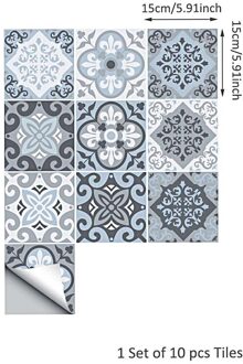 10Pcs Thuis Pvc Tegels Stickers Muursticker Retro Decor Waterdichte Keuken 15*15Cm Thuis Badkamer Keuken december 06