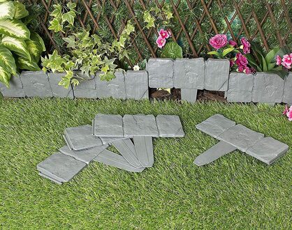 10Pcs Tuin Hek Rand Cobbled Steen Effect Plastic Gazon Landschap Rand Plant Border Diy Decoraties Bloem Bed Grens licht grijs