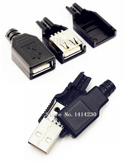 10Pcs Type EEN Vrouwelijke en EEN Mannelijke USB 4 Pin Plug Socket Connector Met Zwarte Plastic Cover USB Socket (5pcs man + 5pcs vrouwelijke)