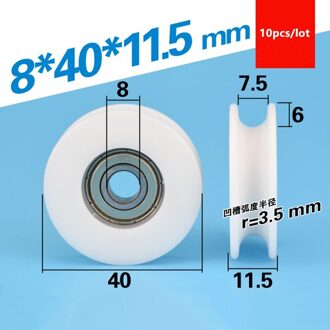 10Pcs U Type Groove Plastic Gecoat Lager 608ZZ 8*40*11.5Mm Pom Roller Gids Draad Touw wiel Pakket Nylon Katrol Diameter 40Mm