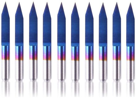 10Pcs V Vorm Pcb Graveren Bits Blauw Coating 3D Frees 30 Graden 0.1Mm Tip 1/8inch Schacht Cnc Router Bit