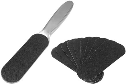 10Pcs Vervanging Pads + 1 Voetrasp Pedicure Foot File Eelt Remover Voor Dode Huid Roestvrij Staal Voetrasp scrubber