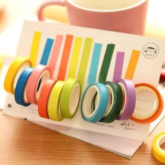 10pcs Washi Tape set dagboek Scrapbooking Decoratieve Zelfklevende Masking Tapes DIY rainbow Kleurrijke sticky Schoolbenodigdheden Japanse