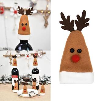 10Pcs Wijnfles Covers Santa Sneeuwpoppen Elanden Tafel Decor Fles Cap Party Christmas Home Decor
