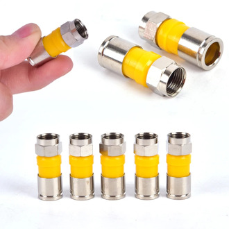 10pcs Yellow RG6 F Type Compression 2.8cm Quality Snap Seal Plug Connector