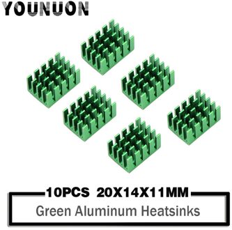 10Pcs YOUNUON 20x14x11mm Groen Aluminium Heatsink Radiator Cooling Fin Tone met 3M Tape