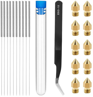 10Pieces 3D Printer part Nozzles+10pcs Cleaning Kit Stainless Steel Cleaning Needle 0.4mm nozzle Needles 1Pack Tweezers Tool Kit