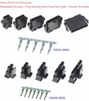 10sets Micro-Fit 3.0 mm Receptacle Housing + Plug Housing Panel Mount Ear + Male Female Crimp Terminal 2 3 4 5 6 Circuits