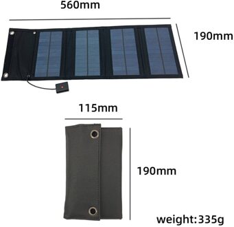 10W Opvouwbaar Solar Battery Charger Outdoor Draagbare Zonnepaneel Met Karabijnhaak Outdoor Reizen Waterdichte Oplaadbare Tas zwart
