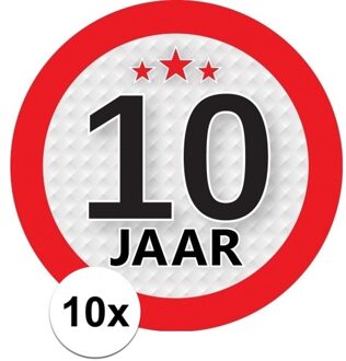 10x 10 Jaar leeftijd stickers rond 9 cm verjaardag versiering - Feeststickers Multikleur