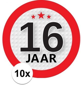 10x 16 Jaar leeftijd stickers rond 9 cm verjaardag versiering - Feeststickers Multikleur