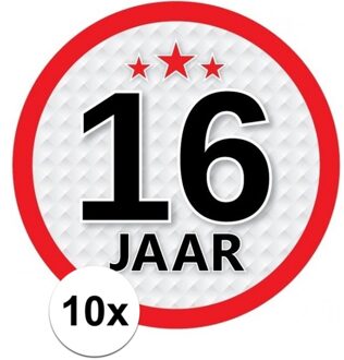 10x 16 Jaar leeftijd stickers rond verjaardag versiering - Feeststickers Multikleur