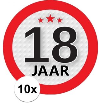 10x 18 Jaar leeftijd stickers rond 9 cm verjaardag versiering - Feeststickers Multikleur