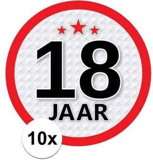 10x 18 Jaar leeftijd stickers rond verjaardag versiering - Feeststickers Multikleur